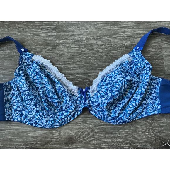 Elomi Blue Floral Lace 38DD Bra Feminine Girly Unlined Plus Size - Picture 1 of 5